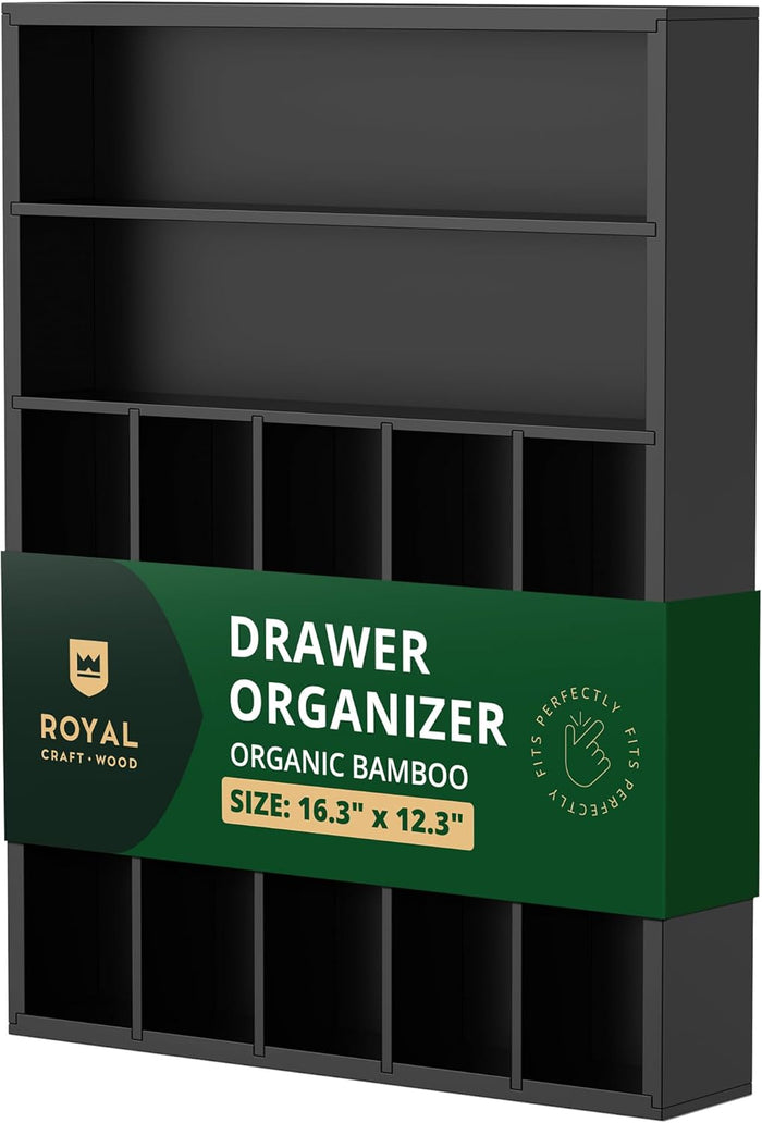 ROYAL CRAFT WOOD Luxury Bamboo Kitchen Drawer Organizer - Silverware Organizer, Utensil Holder & Cutlery Tray Drawer Dividers for Flatware (9 Slot, Natural)