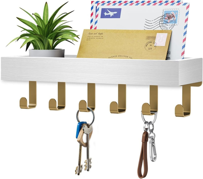 Key Holder Wall Mount Adhesive Magnetic - Hanging Key Hooks with Mail Organizer Tray for Wallet House - Keys Hanger Rack with Shelf for Camper Entryway Door Home Living Room Decor Large Rustic