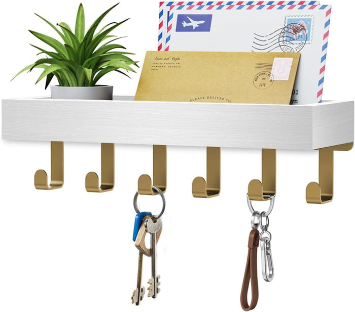 Key Holder Wall Mount Adhesive Magnetic - Hanging Key Hooks with Mail Organizer Tray for Wallet House - Keys Hanger Rack with Shelf for Camper Entryway Door Home Living Room Decor Large Rustic