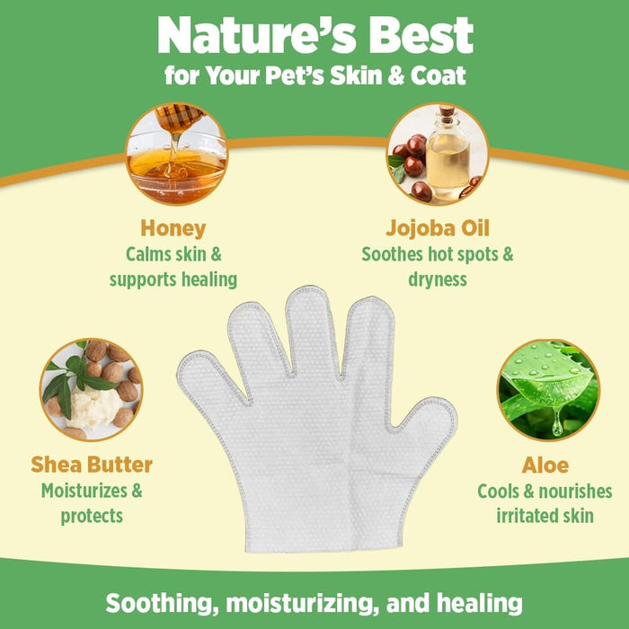 6pc. Premium Pet Glove Cleaning Wipes for Dogs & Cats | Textured, Deodorizing & Hypoallergenic Gloves with Aloe Vera & Shea Butter – Gentle, Skin-Safe Wipes for Fur, Face & Body, Odor Control