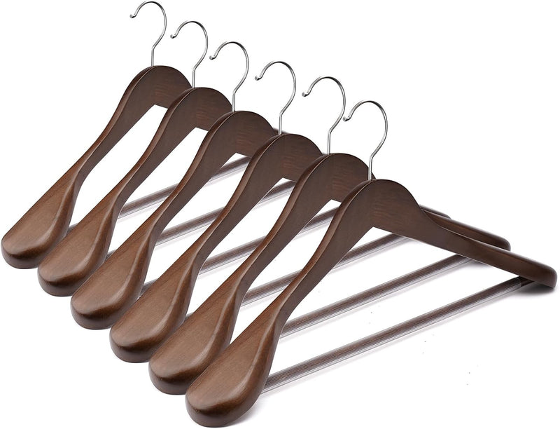 Suit Hangers 6 Pack Wooden Hangers,Heavy Duty Coat Hangers,Wide Shoulder Hangers with Non Slip Pants Holder,Suit Hangers for Men for Women,for Suit,Coat,Jacket,Pants (Natural)