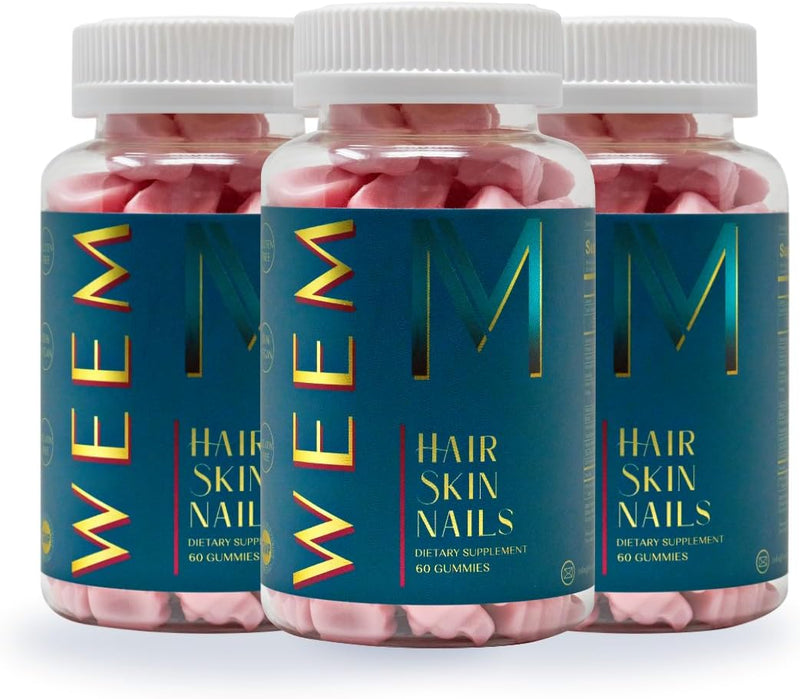 WEEM Hair Skin and Nails Gummies - Supports Healthy Hair - Vegan biotin Vitamins for Women & Men Supports Faster Hair Growth, Stronger Nails, Healthy Skin, Extra Strength (1)