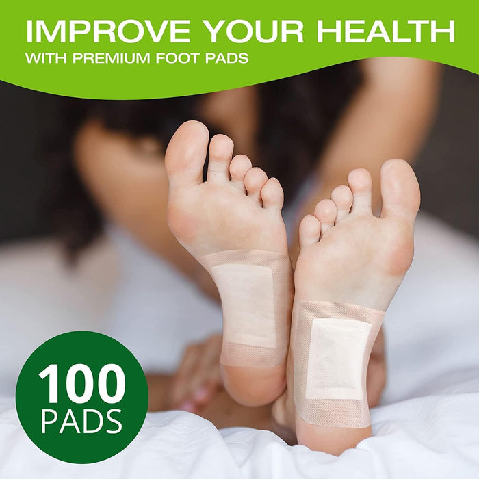 Natural Herbal Foot Pads - 100 Pack Ginger Oil & Bamboo Charcoal Premium Foot Care Patches - Relieves Stress and Fatigue - Improves Sleep and Supports Body Cleansing