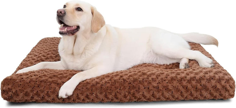 KSIIA Washable Dog Bed Deluxe Plush Dog Crate Beds Comfy Kennel Pad Anti-Slip Pet Sleeping Mat for Large, Jumbo, Medium, Small Dogs Breeds, 35" x 23", Gray