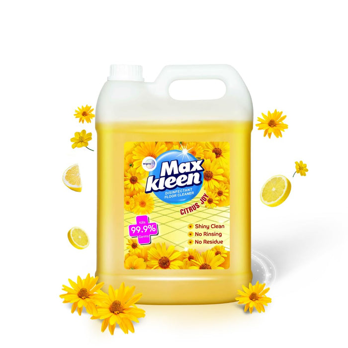 Wipro Maxkleen Citrus Joy Floor Cleaning Liquid 5Ltr| Refill Pack |Disinfectant Floor Cleaner with 99.99% Germ Protection| All Purpose Tile, Floor & Wall Cleaner.