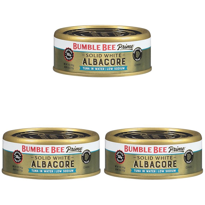 Bumble Bee Prime Solid White Albacore Tuna in Water, 5 oz Easy Open Cans (Pack of 4) - Premium Wild Caught Tuna - 32g Protein per Serving - Non-GMO Project Verified, Gluten Free, Kosher