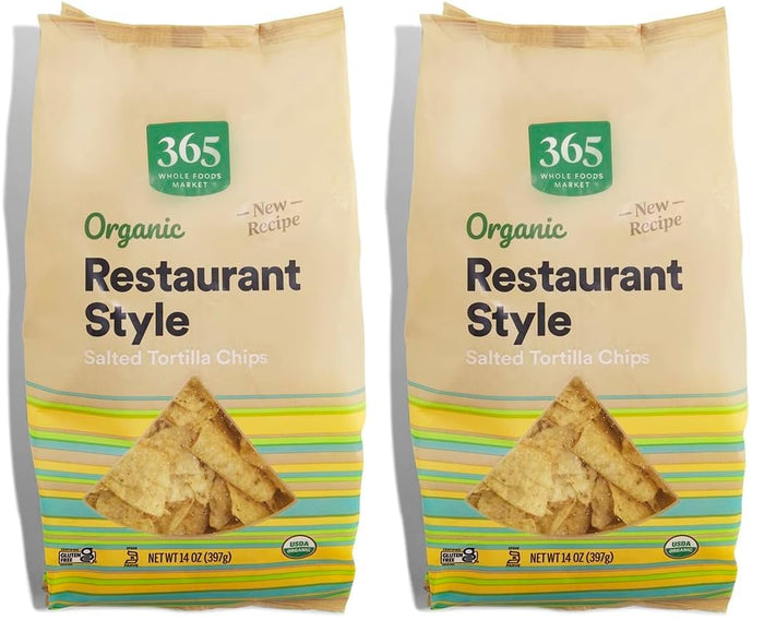 365 by Whole Foods Market, Organic Restaurant Style White Corn Tortilla Chips Unsalted, 14 Ounce