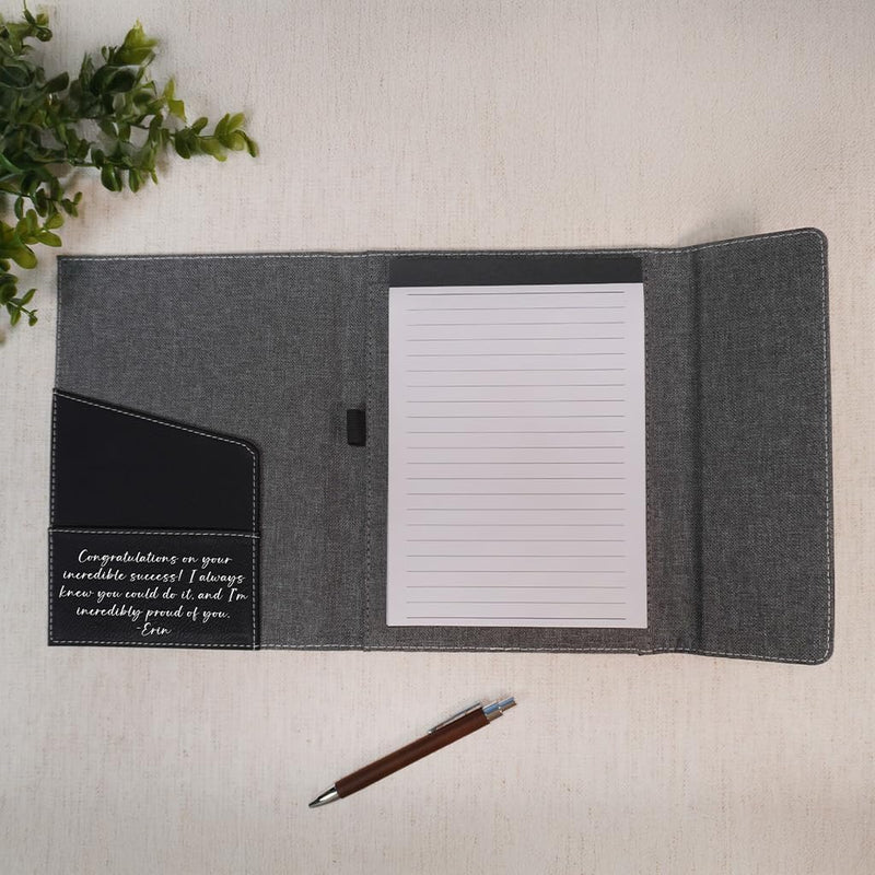 Daphne's Curations Custom Leather Portfolio – Refillable Vegan Leather Padfolio with Notepad, Medium & Large Sizes, Personalized Business Organizer – Professional Custom Gift for Men & Women