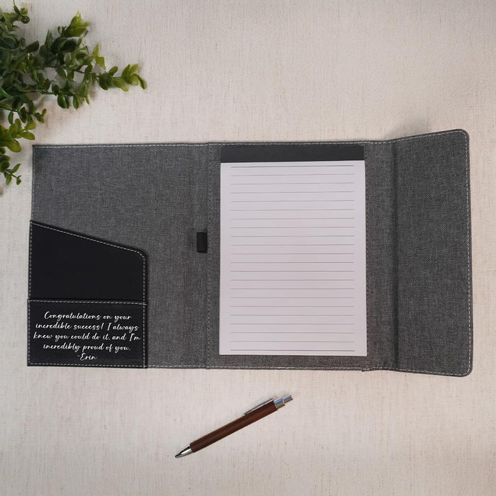 Daphne's Curations Custom Leather Portfolio – Refillable Vegan Leather Padfolio with Notepad, Medium & Large Sizes, Personalized Business Organizer – Professional Custom Gift for Men & Women