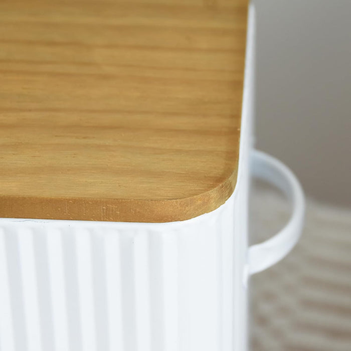 Vertical Stripes Extra Large Space Saving Farmhouse Bread Box with Wood Lid - Holds 2 Loaves - White Vertical Breadbox Bread Storage Bin Holder for Kitchen Countertop