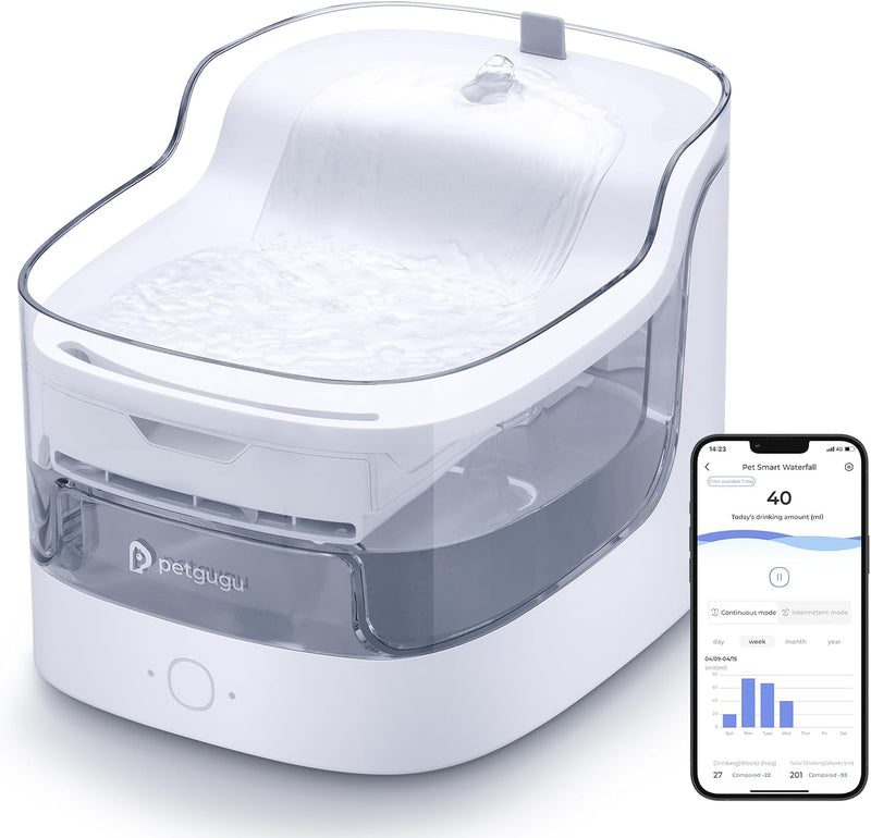 Cat Water Fountain for Drinking, 8-Layer cat Fountain Filter, Ultra-Quiet Pet Fountain for Dogs and Cats 2.4G WiFi(PF1L Marble)