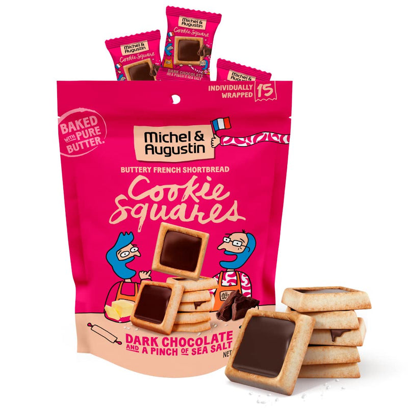 Michel et Augustin Cookies, Individually Wrapped Snacks, Gourmet Milk Chocolate & Hazelnut Shortbread, 15 French Butter Cookies