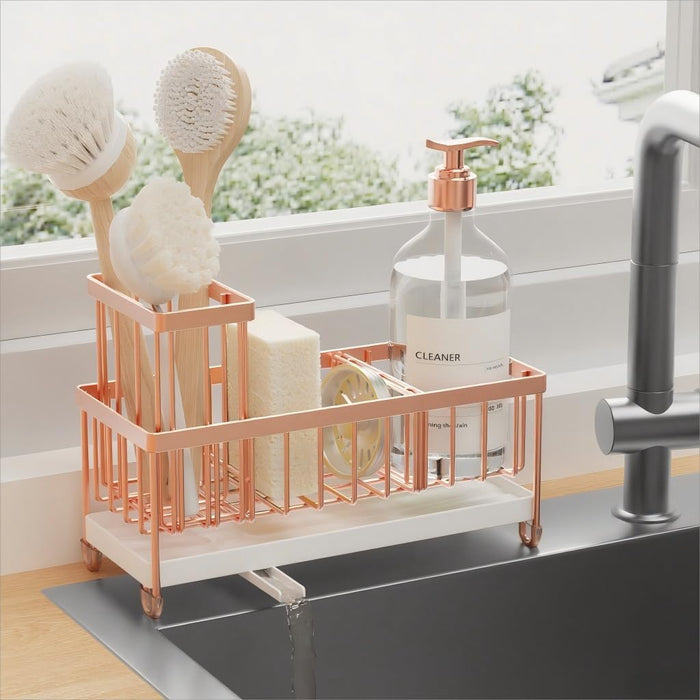 Cisily Black Sponge Holder for Kitchen Sink, Sink Caddy Organizer with High Brush Holder, Kitchen Countertop Organizers and Storage Essentials, Rustproof 304 Stainless Steel, Soap Dispenser Organize