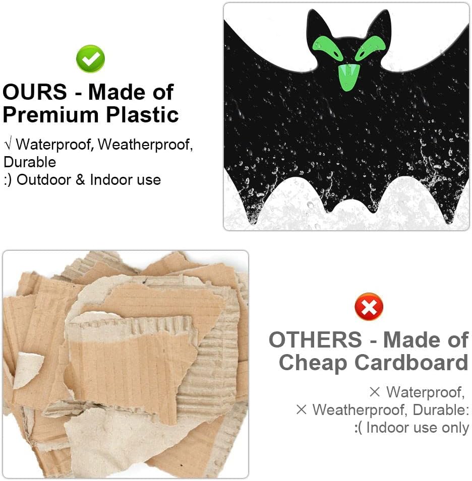 (18 Pcs) Hanging Bats Halloween Decoration Outside, Large Flying Plastic Bats Outdoor Decor, 3 Different Sizes with Cute Eye Stickers for Hanging in The Tree, Porch, Yard, Lawn, Indoor