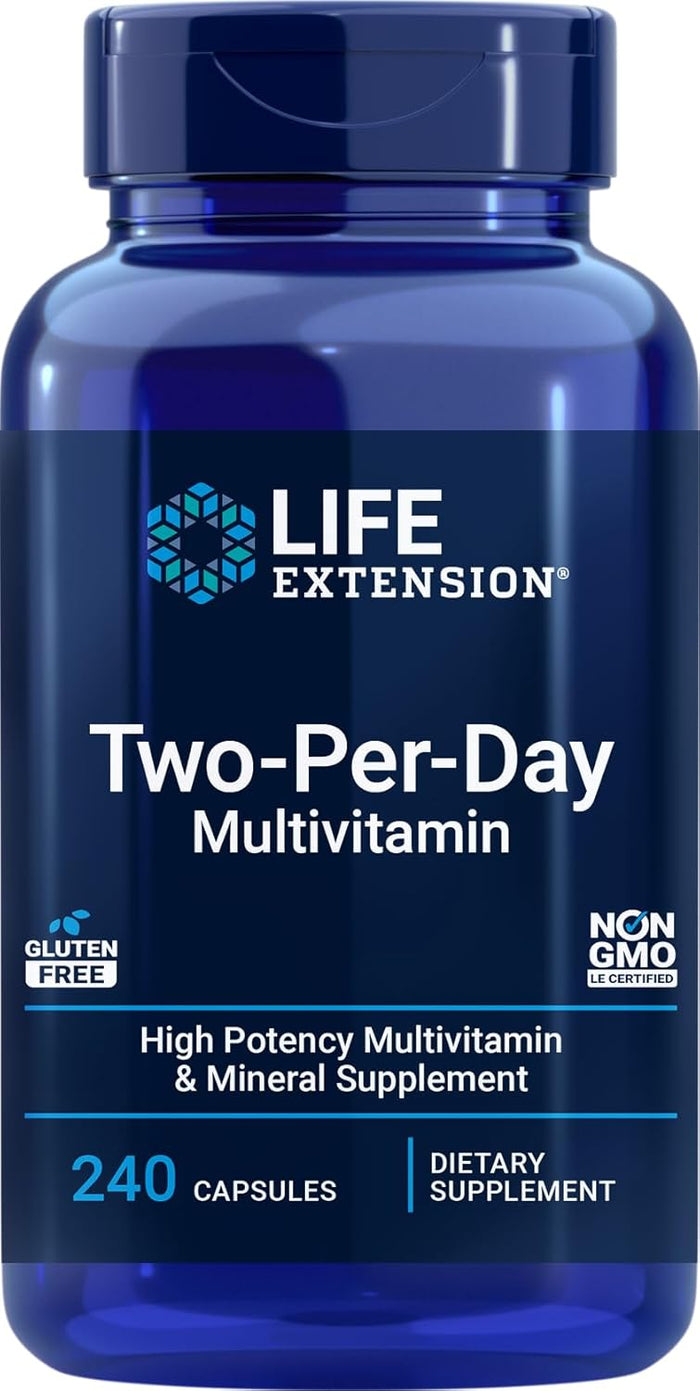Life Extension Two-Per-Day Multivitamin, Vitamins B, C, D, zinc, Packed with Over 25 Vitamins, Minerals & extracts, Two-Month Supply, Non-GMO, Gluten-Free, 120 Capsules