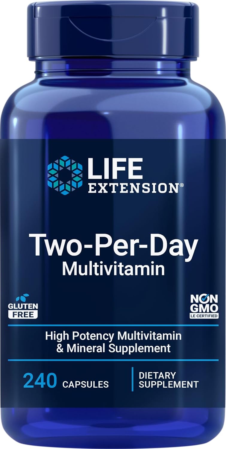 Life Extension Two-Per-Day Multivitamin, Vitamins B, C, D, zinc, Packed with Over 25 Vitamins, Minerals & extracts, Two-Month Supply, Non-GMO, Gluten-Free, 120 Capsules