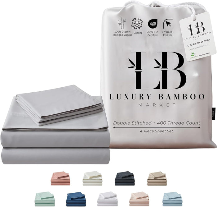 Luxury Bamboo Market | Queen Size Bed Sheet Set | 100% Viscose Made from Bamboo | Organically Grown | Ultra Soft | Cooling Sheets for Hot Sleepers | 17" Deep Pocket [Opulent Ivory]