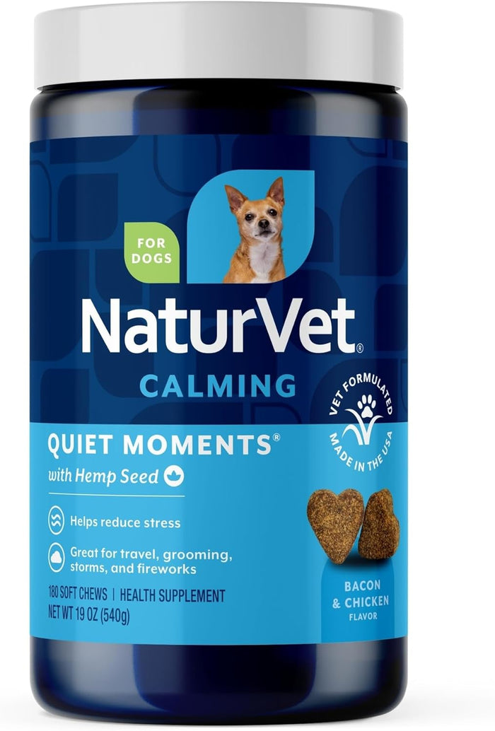 NaturVet Quiet Moments Calming Aid Melatonin Dog Supplement – Helps Reduce Stress in Dogs – for Pet Storm Anxiety, Motion Sickness, Grooming, Separation, Travel – 30 Ct. Tablets