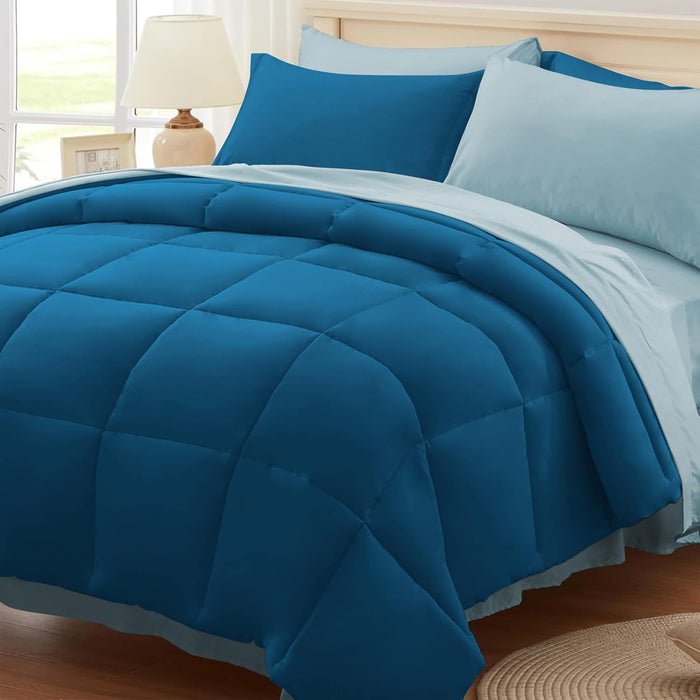 Anluoer Queen Comforter Set 7 Piece, Reversible Bed in a Bag Queen Size, Lightweight Bedding Set with 1 Comforter(88"*88"), 2 Pillow Shams, 2 Pillowcases, 1 Flat Sheet, 1 Fitted Sheet, Red & Black