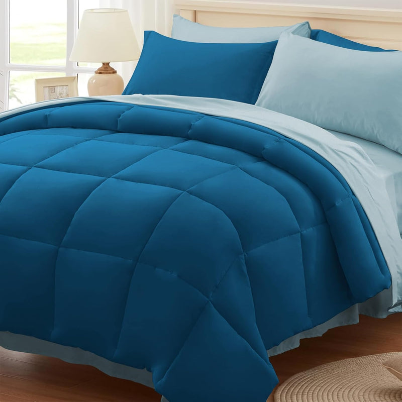 Anluoer Queen Comforter Set 7 Piece, Reversible Bed in a Bag Queen Size, Lightweight Bedding Set with 1 Comforter(88"*88"), 2 Pillow Shams, 2 Pillowcases, 1 Flat Sheet, 1 Fitted Sheet, Red & Black