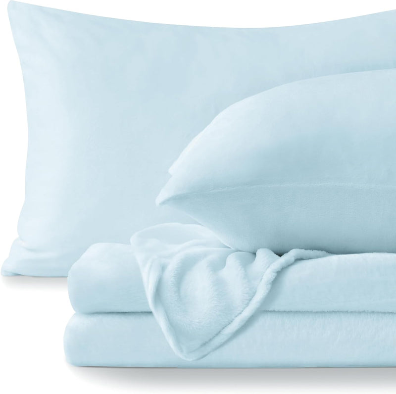 BEDELITE Fleece Sheets Queen Size Bed Set, Super Soft and Warm Fuzzy Plush Queen Sheet Set 4 Piece for Winter Gift & Decor , Includes 1 Deep Pocket Fitted Sheet, 1 Flat Sheet and 2 Pillowcases (Grey)