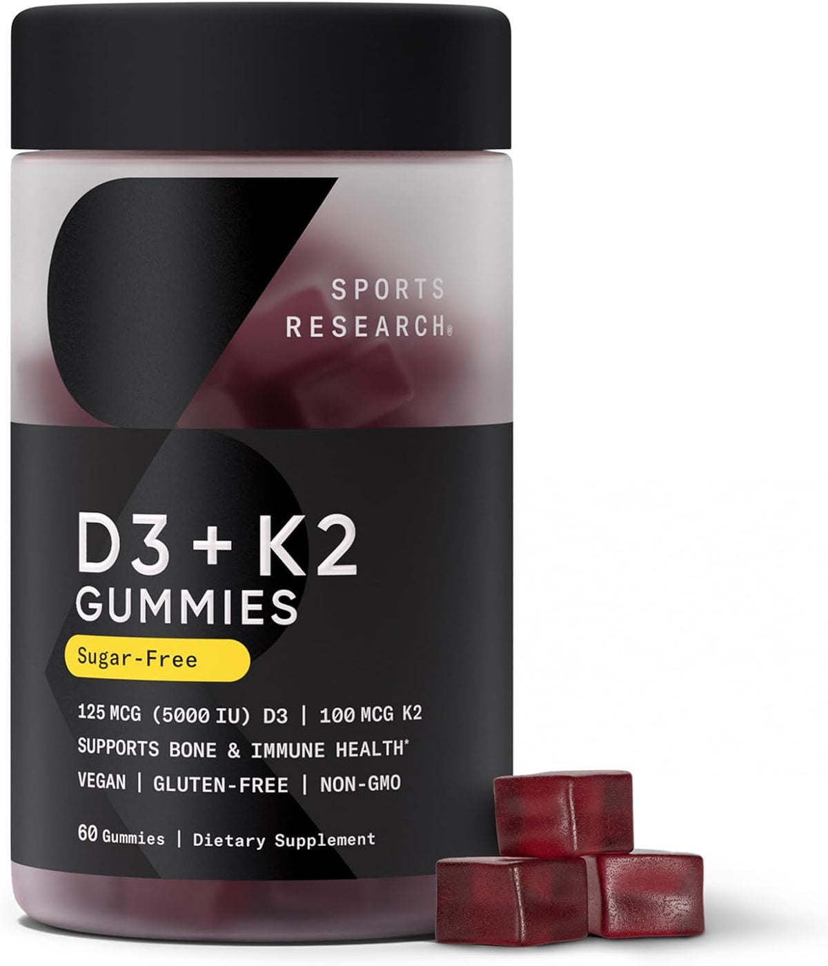 Sports Research® Vitamin D3 + K2 w/ Coconut Oil - Vegan Vitamin D 5000iu & Mk7 Vitamin K 100mcg for Bone & Immune Support - Vegan Certified · Non-GMO · Soy Free - 60 Softgels