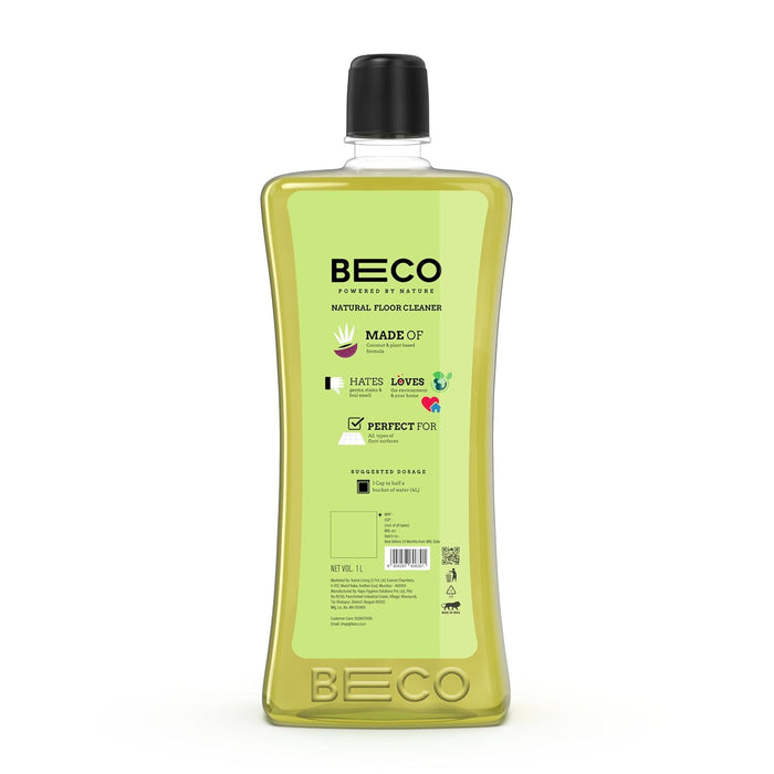 Beco Natural Disinfectant Surface & Floor Cleaning Liquid | 1L Bottle | Non Toxic Germ Kill Formula | Lemongrass & Basil Freshness | Safer Than Phenyl | Kids Safe & Pet Friendly Floor Cleaner Liquid