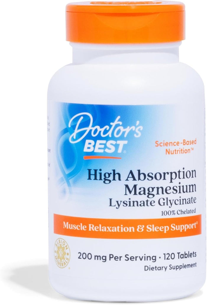 Doctor’s Best High Absorption Magnesium Glycinate Lysinate Supplement - 100% Chelated for Maximum Absorption - Magnesium for Sleep and Muscle Relaxation - 200 Mg Per Serving - 240 Tablets