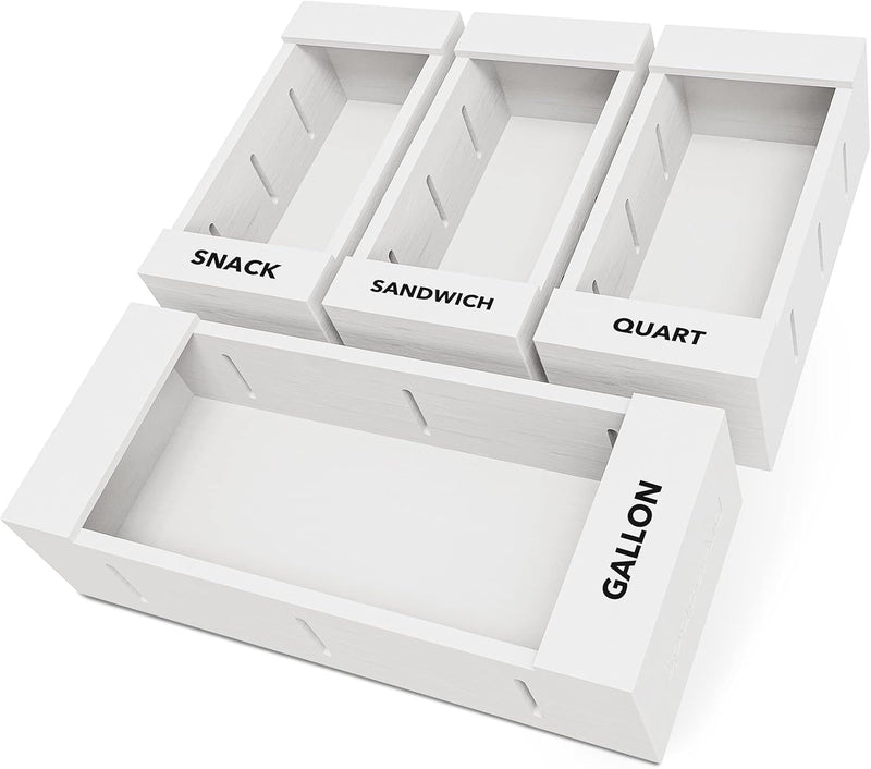 SpaceAid Bag Storage Organizer for Kitchen Drawer, Bamboo Organizer, Compatible with Gallon, Quart, Sandwich and Snack Variety Size Bag (4 Pack)