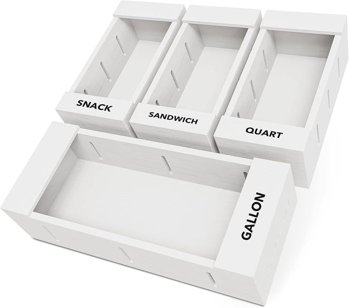 SpaceAid Bag Storage Organizer for Kitchen Drawer, Bamboo Organizer, Compatible with Gallon, Quart, Sandwich and Snack Variety Size Bag (4 Pack)