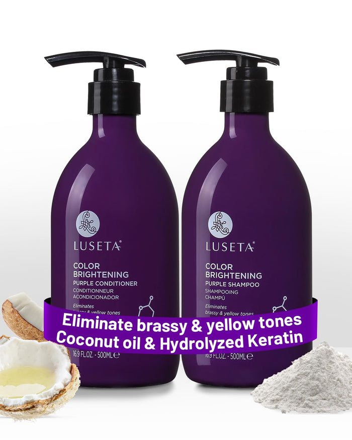 Luseta Blue Shampoo & Conditioner Set - Color Brightening for Brassy and Brunette Treated Hair, Revive Cool Tones, 2x 16.9oz