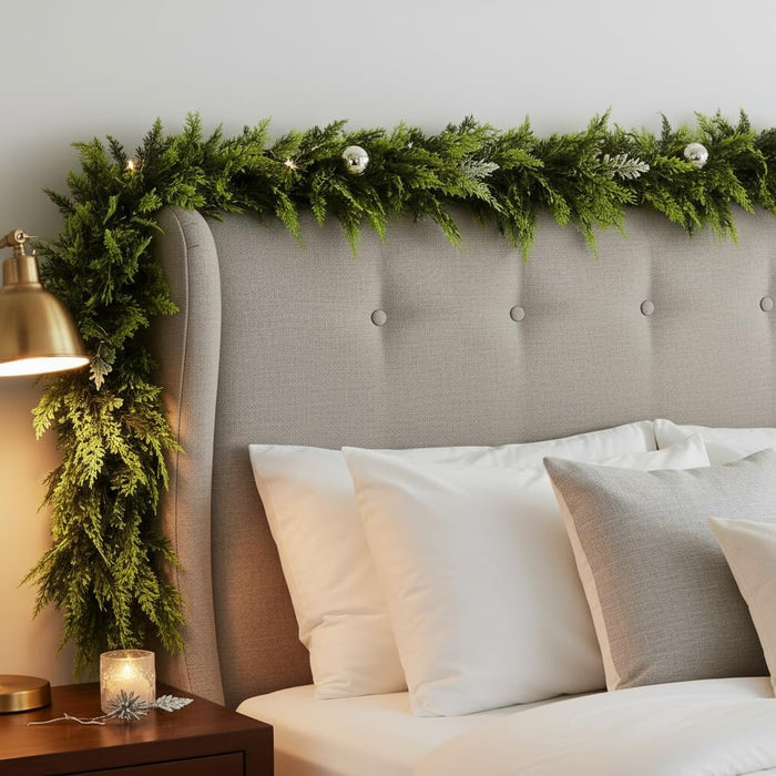 2 Pcs 6 FT Christmas Cedar Garland, Real Touch Soft & Thickness Greenery Pine Garland for Mantle Table Fireplace Outdoor Indoor Christmas Decorcorations