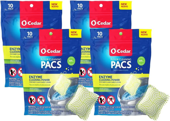 O-Cedar PACS Hard Floor Cleaner, Crisp Citrus Scent 10 Count (1-Pack) | Made with Naturally-Derived Ingredients | Safe to Use on All Hard Floors | Perfect for Mop Buckets