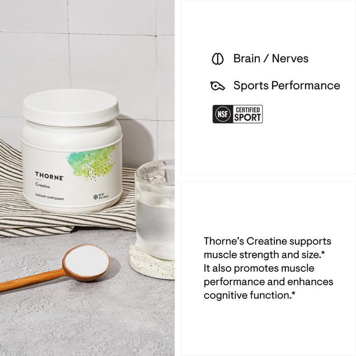 THORNE Creatine - Micronized Creatine Monohydrate Powder - Support for Muscles & Cognitive Function* - for Women & Men - Unflavored - NSF Certified for Sport - 5 g per Serving - 90 Servings