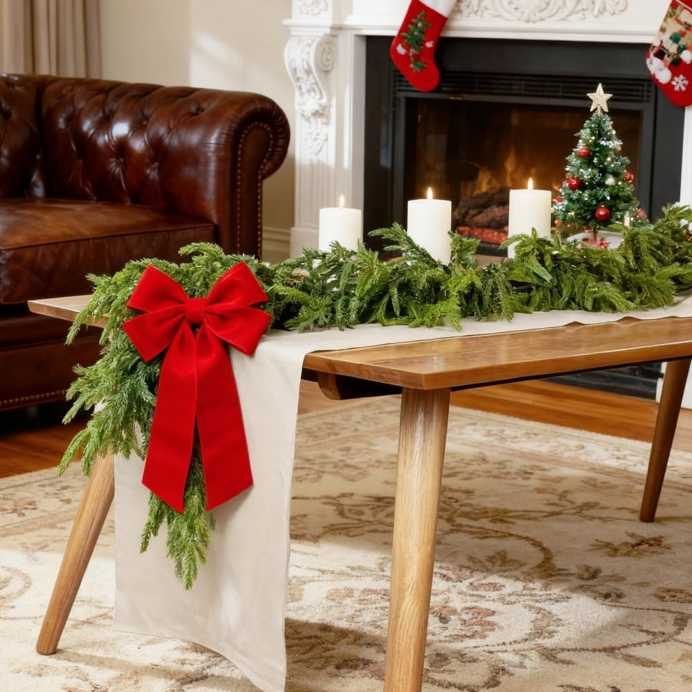 2Pcs 6Ft Artificial Norfolk Pine Garlands Greenery Garland Faux Green Garland for Fireplace Table Mantle Wall Stairs Window Christmas Decoration Indoor Outdoor