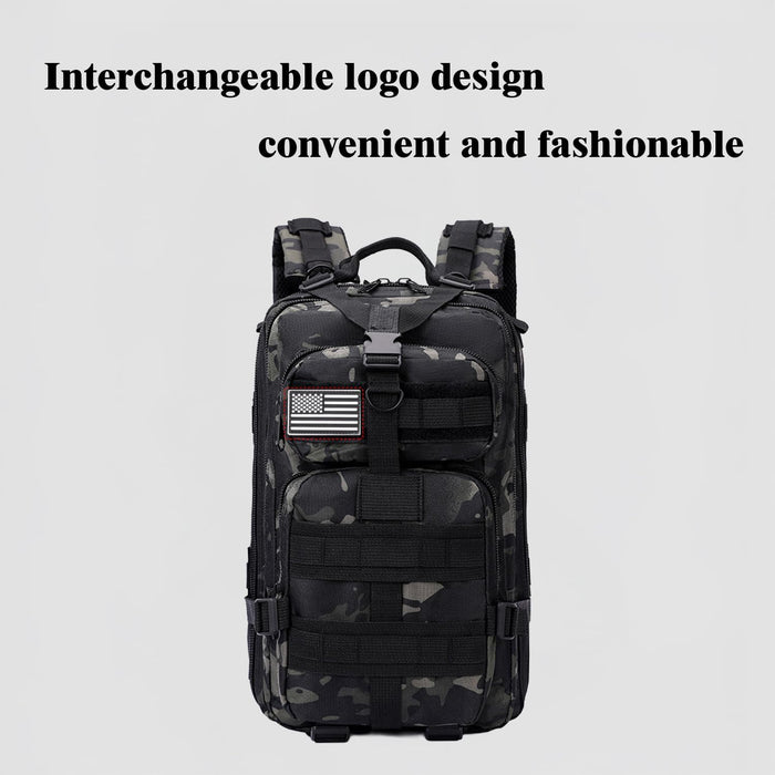 30L Comfortable Durable Military Tactical Backpack w/USA Flag Patch, MOLLE Hiking Camping Travel Bag,（black camouflage）