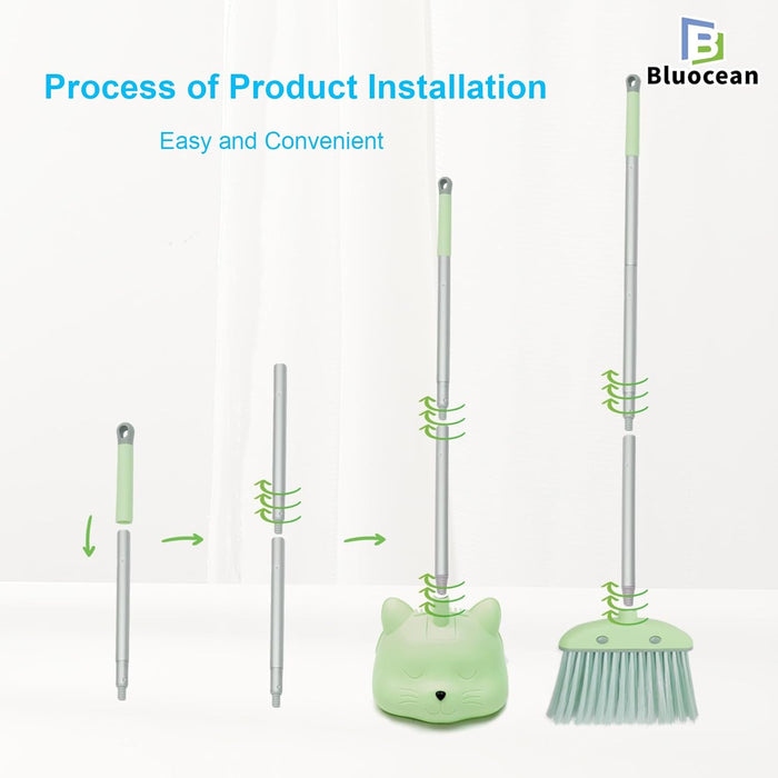 28′′ Mini Broom and Dustpan Set for Kids-Ideal Kids' Toys as Gifts, Parent-Child Interactive Cleaning Tool, Cute Cartoon Design, Household Helper for Toddlers, Small Safe Corner Broom (Green Sprout)