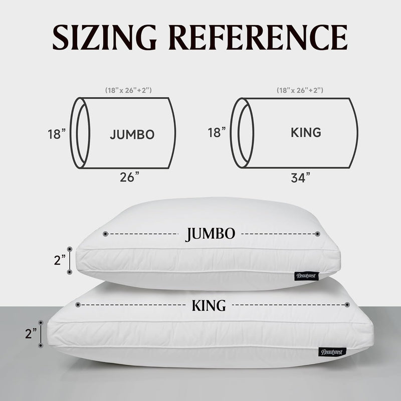 Beautyrest Goose Feather Down Fiber Gusseted Hotel Luxury Bed Pillows, 100% Cotton Cover, Jumbo Size Set of 2, White 2 Count