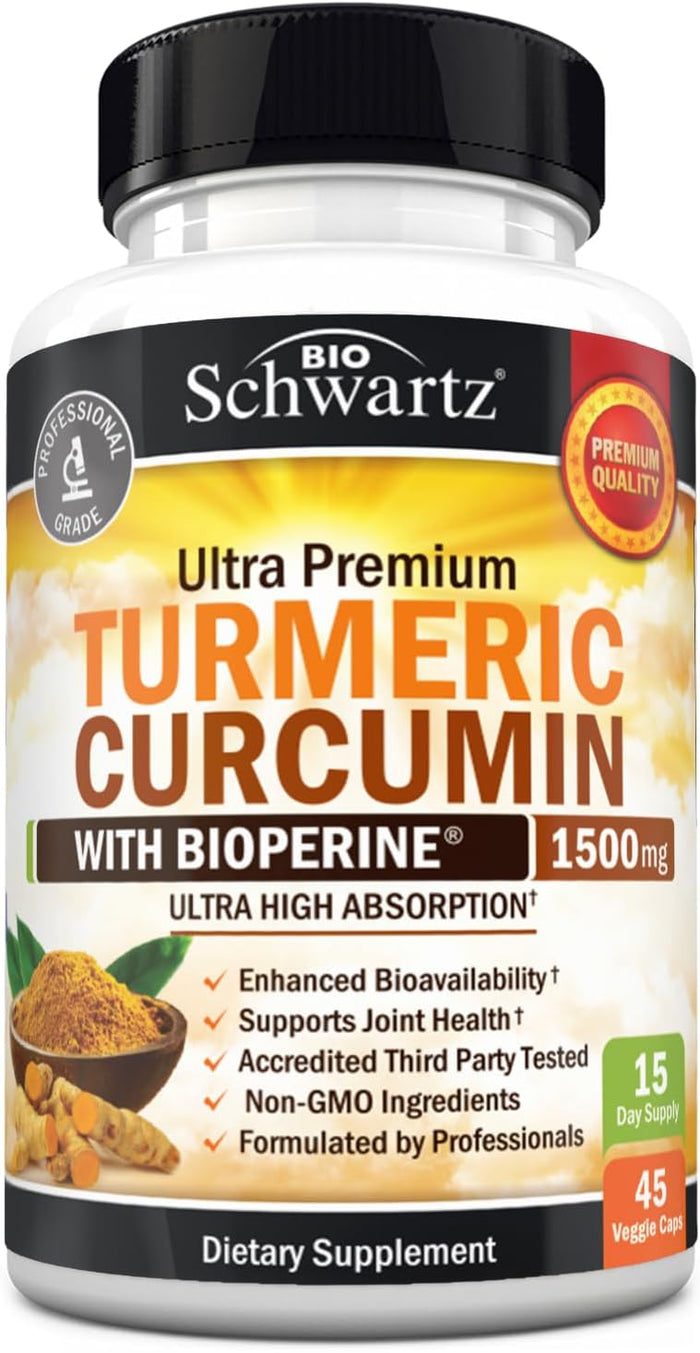 Turmeric Curcumin with Black Pepper Extract 1500mg - High Absorption Ultra Potent Turmeric Supplement with 95% Curcuminoids and BioPerine - Non GMO Tumeric Capsules for Joint Support - 90 Capsules