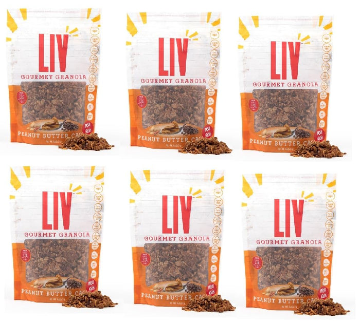 Liv Gourmet Peanut Butter Cacao Granola - 8oz (Pack of 2) | Healthy, Nutrient-Dense Snack, Breakfast Cereal | 1:1 Nut-to-Oat Ratio | Non-GMO, Low Sugar, Vegan | Organic Oats, No Artificial Ingredients, No Seed Oils, Lightly Sweetened, Women-Owned