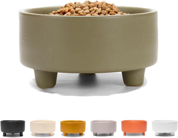 Waggo Uplift Ceramic Dog Bowl for Small Medium and Large Breeds - Heavyweight and Durable Pet Food and Water Dish Crock, Dishwasher Safe, Modern, Elevated Feeder (Clay, Large)