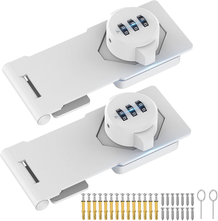 Household Cabinet Password Hasp Locks, Cabinet Locks with Combination, Door Security Slide Latch for Small Barn Doors, Bathroom, Outdoor, Garden (2 Pack Black)