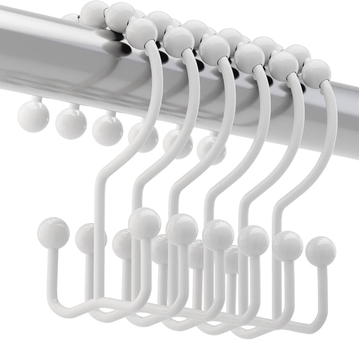 Titanker Shower Curtain Hooks Rings, Rust Resistant Metal Double Glide Shower Hooks Rings for Bathroom Shower Rods Curtains, Set of 12 Hooks - Nickel
