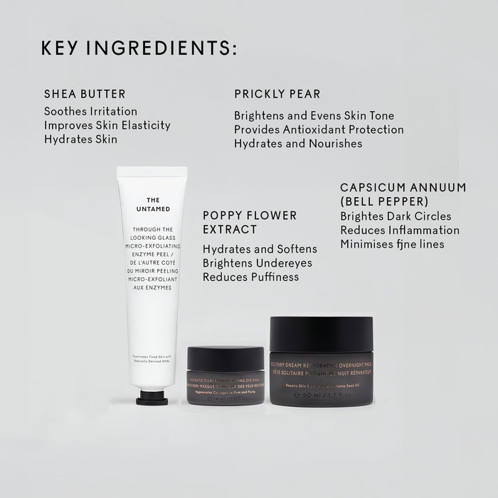 The Untamed Weekly Kit – Complete Facial Skin Care Set – Exfoliator, Overnight Eye Mask, Overnight Face Mask Helps to Hydrate, Even Skin Tone, and Reduce Wrinkles
