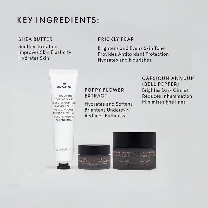The Untamed Weekly Kit – Complete Facial Skin Care Set – Exfoliator, Overnight Eye Mask, Overnight Face Mask Helps to Hydrate, Even Skin Tone, and Reduce Wrinkles