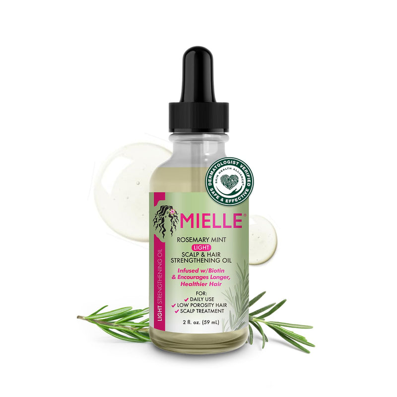 Mielle Organics Rosemary & Mint Hair Oil - Strengthening Biotin Oil Infused Frizzy & Damaged Hair Care - Split Ends & Dry Scalp Treatment to Support Longer, Healthier Strands, 2oz