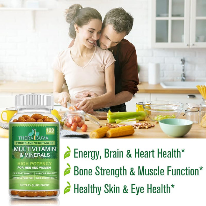 All Natural Multivitamins & Minerals + B Complex + Calcium + Magnesium + Zinc, 100% Vegan Sourced Whole Food Supplement, Complete Nutritional Support for Men & Women- 120 Capsules, 60 Day Supply