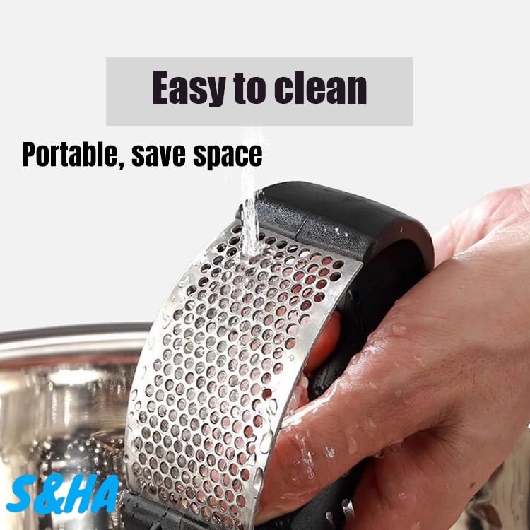 Generic S&HA Stainless Steel Garlic Masher Kitchen Device Household Manual Annular Garlic Press Garlic Grinder, Larger, Black