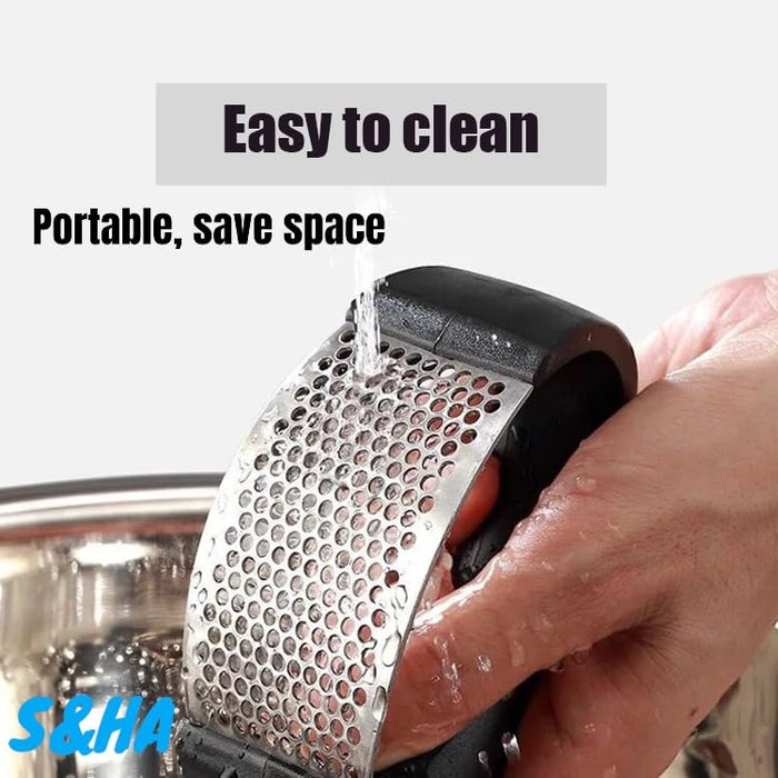 Generic S&HA Stainless Steel Garlic Masher Kitchen Device Household Manual Annular Garlic Press Garlic Grinder, Larger, Black