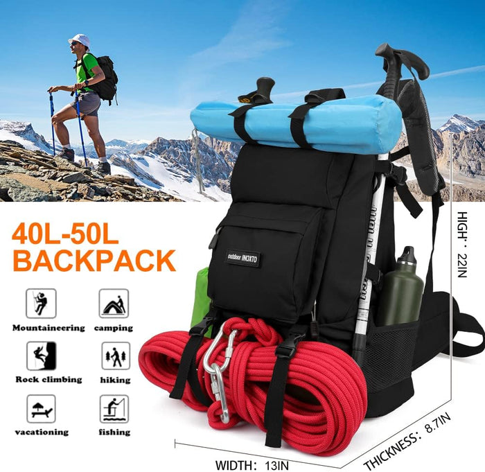INOXTO 35L/40L Hiking Backpack, Camping Backpack with Waterproof Rain Cover for Men, Outdoor Sport Travel Daypack for Climbing (Black)